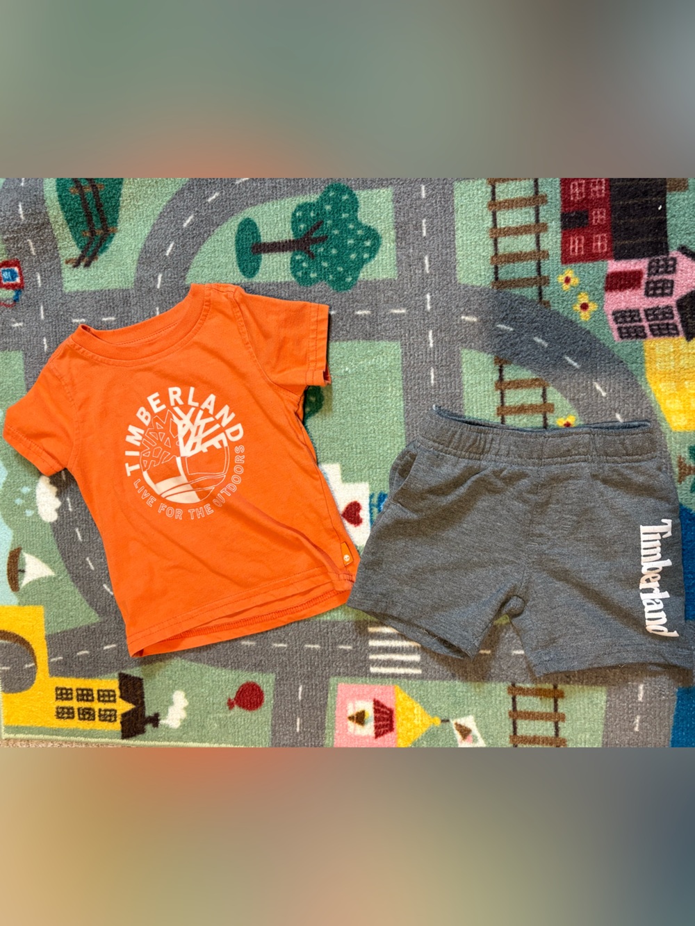 Timberland Two Piece Logo Set Tee with Gray Shorts 12M
